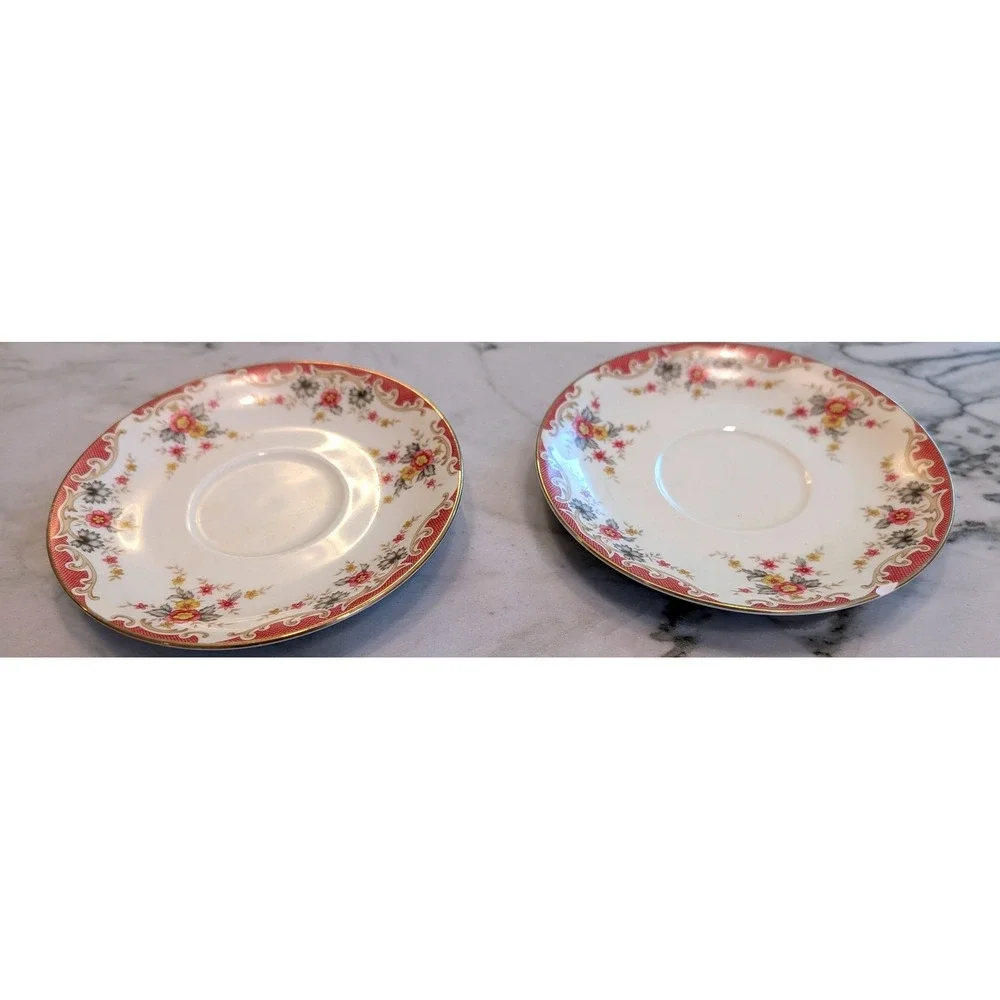 Mikasa Shelly L2806 Ivory China Saucers Set of 2 Pink Floral Gold Trim Japan